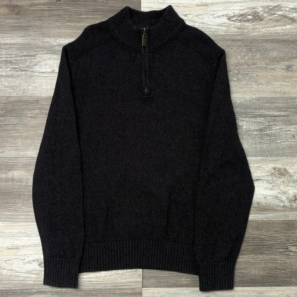 Eddie Bauer Charcoal Gray Mens L Quarter Zip Mock Neck Minimalist Cotton Sweater